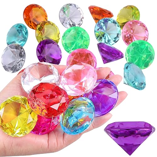 Ezydka 30 Stück Edelsteine für Kinder 30mm Diamanten Kinder, Acryl Diamanten Deko Bunt, Edelsteine Kinder Groß Spiel Diamanten für Vasen, Tischdeko, Party Mitgebsel, Hochzeit (30mm groß diamanten)
