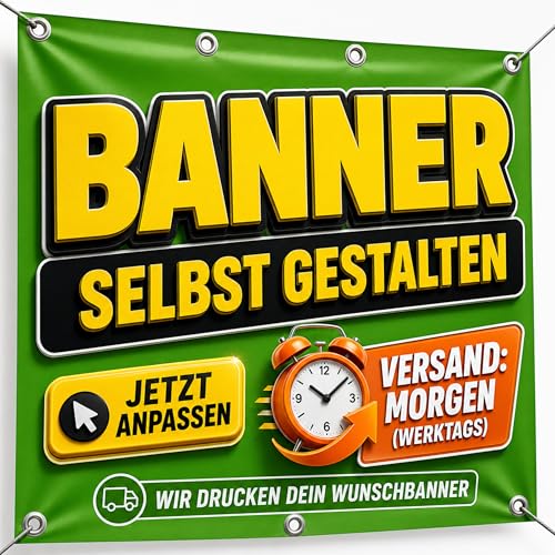 Banner Personalisiert | Werbebanner mit Text/Logo/Foto | Alle Formate Verfügbar | UV-Beständig für Innen & Außen | Perfekt für Werbung, Anzeigen, Geburtstag, Events, Hochzeit PRINT.GG