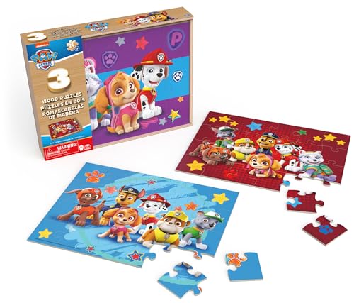 PAW Patrol Holzpuzzle-Sammlung, 3er Set mit Stabiler Holzbox zur Aufbewahrung, 24-teilige Kinderpuzzles, Puzzle-Spaß für Vorschulkinder ab 3 Jahren