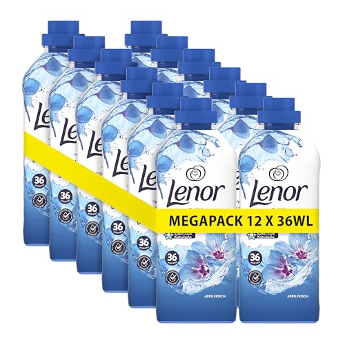 Lenor Weichspüler Megapack 12 × 36 Waschladungen, Aprilfrisch, 24 Stunden „Wie Frisch Geduscht“ Gefühl, Mit Aktiver Geruchsabwehr