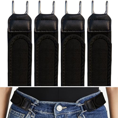 FLYGRRIV Gürtel Ohne Schnalle, Elastischer Schnallenloser Gürtel Herren & Damen, Buckle Less Belt mit Metallhaken, Verstellbar mit Klettverschluss, Komfortabel und Einfach zu Bedienen (4 Stück)