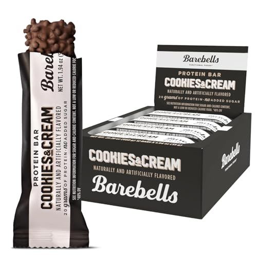 Barebells Proteinriegel Cookies & Cream – 12 Stück, 55.0 g Riegel – Proteinsnacks mit 20 g hohem Proteingehalt – Schokoladen-Proteinriegel mit 1 g Gesamtzucker – Protein-Snack & Frühstücksriegel für