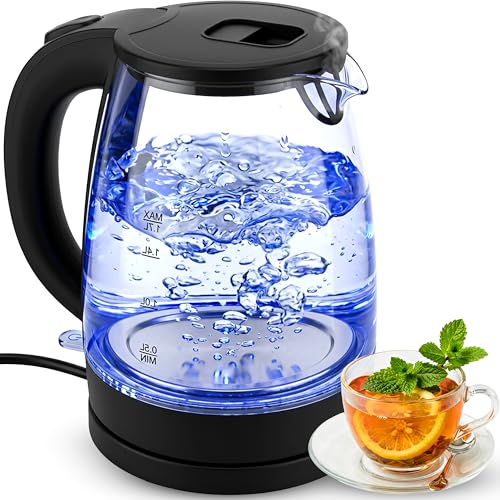 Retoo Glas Wasserkocher mit 1.7L 2200W, Blitzaufheizung, Blaue LED Innenbeleuchtung, 360° Basis, Automatische Abschaltung, Edelstahl, Energiesparend, Anti-Kalk Filter