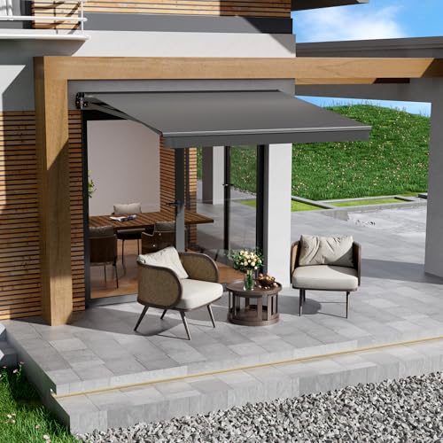 BelleMax Gelenkarmmarkise Markise, 250x200cm Anthrazit, Terrassenmarkise mit Handkurbel, Einstellung(5-60°), 280g/m² Stoff mit PU, Wasserdicht, Sonnenmarkise inkl. Wandhalterung für Balkon, Terrasse