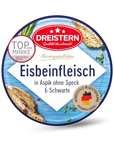 DREISTERN Eisbeinfleisch in feinem Aspik 200g I Ohne Speck & Schwarte I Herzhafte Spezialität in recyclebarer Konservendose I Lange Haltbarkeit dank natürlicher Konservierung I Hausmacher Qualität