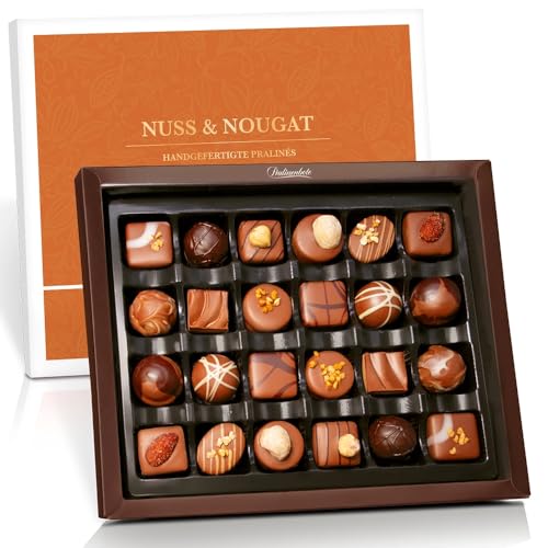 Pralinenbote Genussmanufaktur - 24 Nuss & Nougat Pralinen, handgefertigt von deutschen Chocolatiers, das exklusive Pralinen Geschenk ohne Alkohol