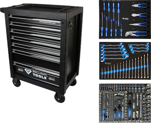 BRILLIANT TOOLS BT153207 Werkstattwagen mit 7 Schubladen und 207 Werkzeugen [Powered by KS TOOLS], Blau