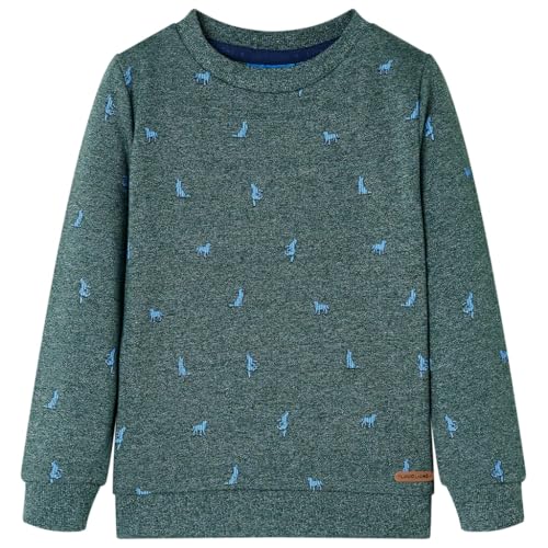vidaXL Kinder-Sweatshirt Hundemotiv Langarmshirt Pullover Pulli Dunkelgrün Melange 128