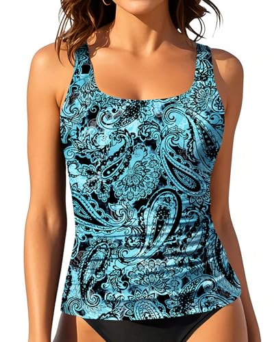 Aqua Eve Tankini-Tops für Damen, Bademode, nur Oberteil, Bauchkontrolle, Badeanzug, Oberteil ohne Unterteil (erhältlich in Plus), Blaues Paisley, XL