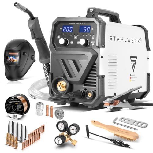 STAHLWERK Schweißgerät MIG/MAG 200 ST – Vollausstattung – IGBT Inverter mit 200 A, Schutzgasgerät mit synergischem Drahtvorschub, FLUX/Fülldraht geeignet, Lift-TIG und MMA/E-Hand (ARC)