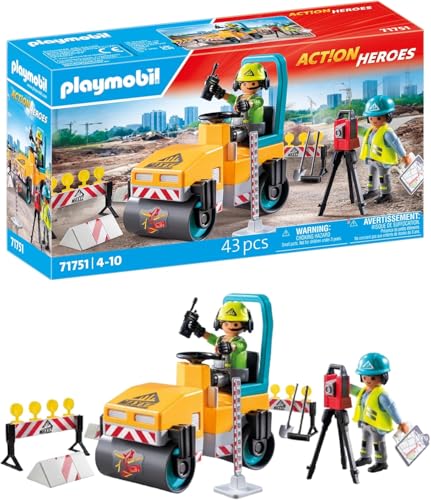 PLAYMOBIL | Straßenbaustelle | Baustellenspielzeug Kind | Baustellen Spielset | Spielzeug für Kinder ab 4 Jahren | 71751