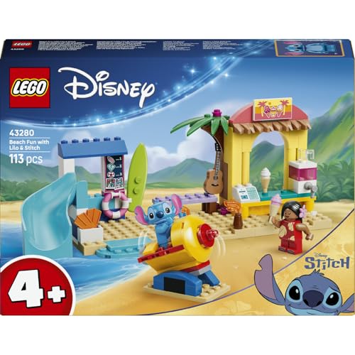 LEGO Disney Spaß am Strand mit Lilo und Stitch 43280 | Spielzeug ab 4 Jahren für Jungen & Mädchen, Lernspielzeug mit Raumschiff Fahrgeschäft und 2 Minifiguren, Geschenk, 113 Teile