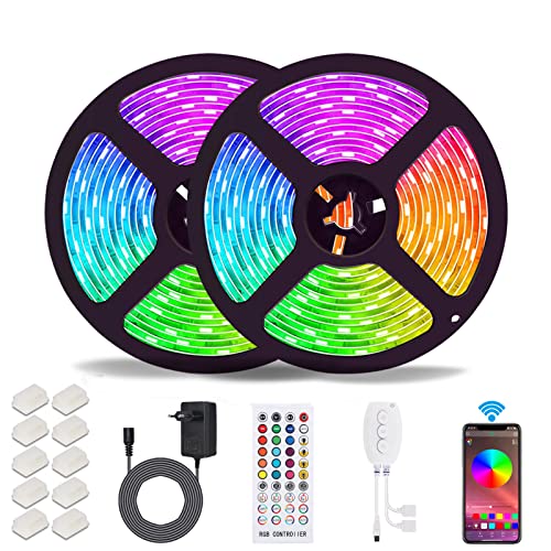 ALED LIGHT Bluetooth LED Streifen, 10M (2x5m) 32,8Ft Wasserdicht RGB 5050 LED Stripes mit Smart Bluetooth Kontroller+40Tasten Fernbedienung+ 12V Netzteil für Haus, Garten, Dekoration