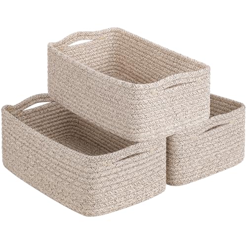 TIMEYARD 3er Set Aufbewahrungskorb Geflochten 28x18x11cm Weiß Braun