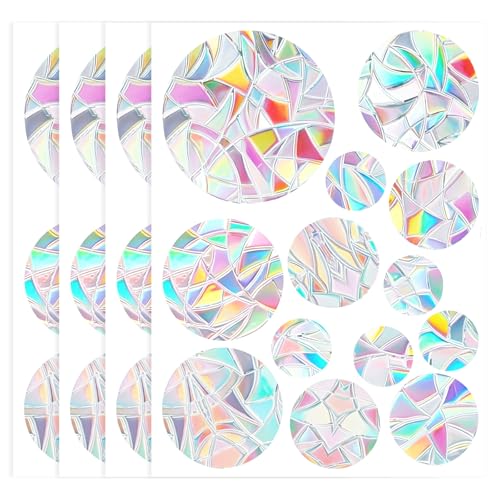 52 Stück Prisma Fensteraufkleber Vogelschutz, Statische Fensterfolie Regenbogeneffekt, Runden PVC Fenstersticker für Türen und Fenster