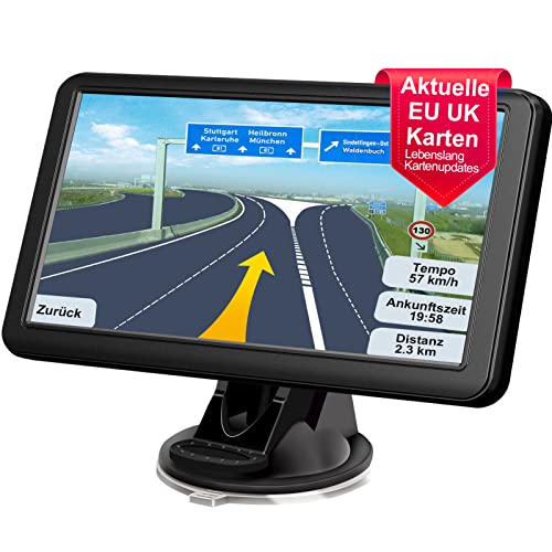 GPS Navigationsgerät für Auto LKW 2023 - Lehwey Navi LKW Navigation für Auto PKW, Europa UK 52 Karten, Lebenslang kostenloses Kartenupdate, 7 Zoll Blitzerwarnung Fahrspurassistent POI Spracheführung