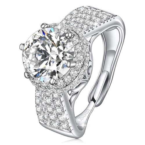 Aolcev Damen Verlobungsring Silber 925 3 Karat Moissanit Zirkon Verstellbar Glänzend Cubic Promise Ring Eheringe (Einstellbare 5-10mm)