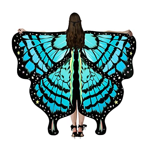 Damen Schmetterlings Umhang, Faschingskostüme Damen Schmetterling Kostüm mit Haarreif Karneval Maske Schmetterlingsflügel Erwachsene Poncho Umhang für Karnevel Kostüm Cosplay Party (Blue)