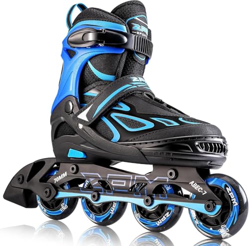 2PM SPORTS Verstellbar Inliner für Kinder, Leucht Inline Skates Rollschuhe für Damen/Herren (Blue M)