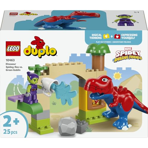 LEGO DUPLO Marvel Dinosaurier Spidey-Rex vs. Green Goblin 10463 | Spielzeug ab 2 Jahren für Jungen & Mädchen, 2 Figuren inkl. Spidey-T-Rex, Feinmotorik Bausatz für Kinder, Geschenk, 25 Teile