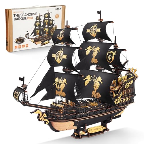ROKR 3D Puzzle Holzpuzzle Modellbau, Boot Holzbausatz Die Seahorse Barque, Weihnachten Geburtstagsgeschenk für Jugendliche und Erwachsene, The Seahorse Barque MCB02
