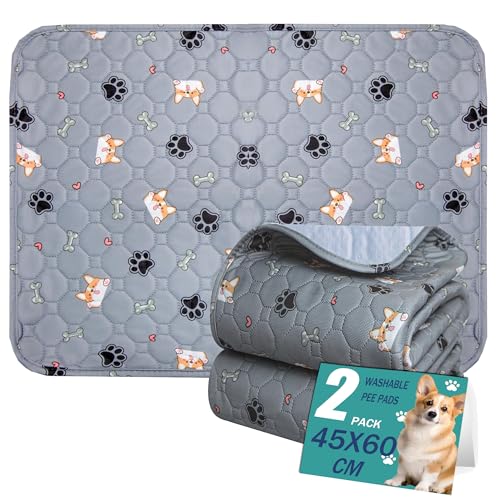 Waschbar Haustier-Urinunterlage, 2 Stück Wiederverwendbare Welpenunterlagen Matte für Hunde, Schnell Absorbierend Puppy Pads für Hunde, Katzen, Meerschweinchen -- 45x60cm