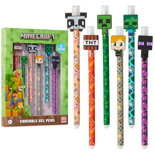 Minecraft Gelschreiber Radierbar 6er-Pack, Löschbare Gel Stifte Set - Einschulung Geschenke für Jungs