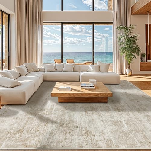 DEITAS Modernem Abstrakte Teppich Wohnzimmer 140x200cm, Ultraweicher Kunstwolle Kurzflor Carpet, Waschbar rutschfest Teppich für Schlafzimmer und Esszimmer, Büro, Beige