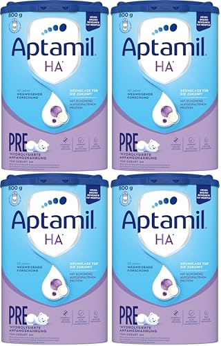 Aptamil HA PRE – Anfangsmilch von Geburt an, Mit DHA, Nur Laktose, Ohne Palmöl, Babynahrung, Milchpulver, 800 g (4er Pack)