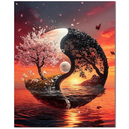 Qiukoo Malen nach Zahlen Erwachsene yin und yang 40x50cm