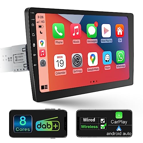 Android 1 DIN Wireless Carplay Android Autoradio Touch Display Eingebaut DAB+, 10,1 Zoll HD Abnehmbares Bildschirm Autoradio mit Navi, WiFi 4G GPS AM/FM RDS Rückfahrkamera ，8 Core 2G+32G