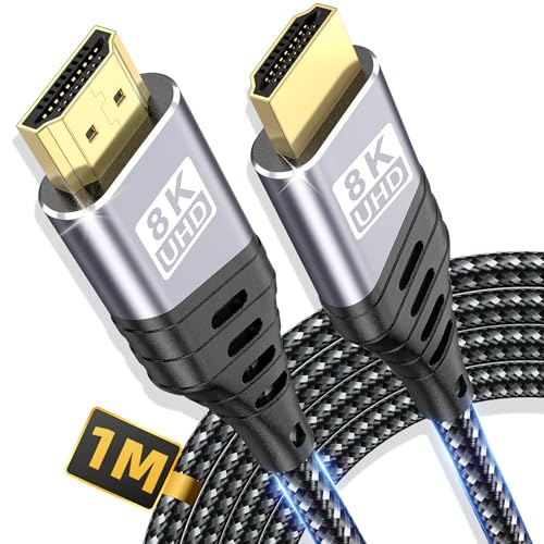 ZEENVIC HDMI 2.1 Kabel 8K, 48 Gbit/s 1Meter HDMI Kabel Stecker auf Stecker für Gaming & Heimkino, Unterstützt 8K@60Hz 4K@120Hz 144Hz, eARC HDR, Kompatibel mit PS5 Xbox TV Monitor
