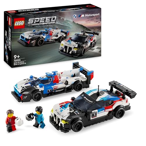 LEGO Speed Champions BMW M4 GT3 & BMW M Hybrid V8 Rennwagen Auto Spielzeug mit 2 baubaren Modellautos und 2 Rennfahrer-Minifiguren, Geschenk für Jungs, Mädchen ab 9 Jahren, Modellauto 76922