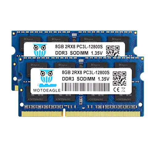 motoeagle 16GB Kit (2x8GB) DDR3L 1600 MHz SODIMM PC3 PC3L 12800S 8GB 204-Pin 2Rx8 DDR3 1600MHz Unbuffered Non-ECC 1.35V CL11 Dual Rank Notizbuch Arbeitsspeicher
