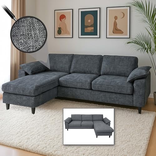 Mendler Sofa-Garnitur HWC-O71, Couch Sofa Ecksofa L-Form, Liegefläche Links/rechts, Stoff/Textil Holz 84x229x140cm - dunkelgrau
