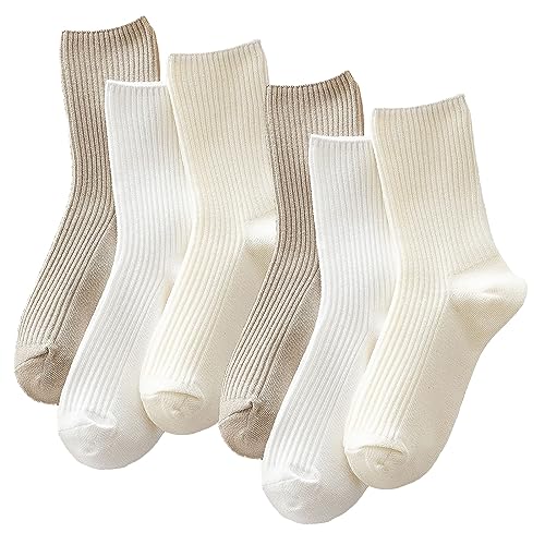 Ruzister® 3 Paar Damen-Crew-Socken aus Premium-Baumwolle Stricken, niedliche, ästhetische Sportsocken für Freizeitkleidung, bequeme Socken Geschenk für Frauen