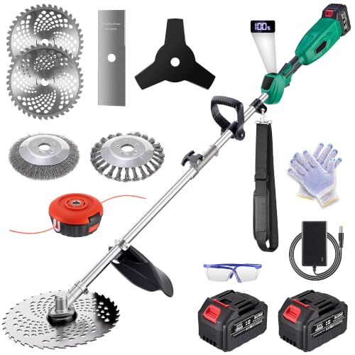 6- IN-1 Rasentrimmer mit Akku für Makita Akku, 21V Rasentrimmer Bürstenloser Motor, 2 x 4.5Ah Batterien Akkuu Motorsense Freischneider mit Unkrautbürste für Rasenschneiden und Garten