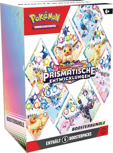 Pokémon-Sammelkartenspiel: Boosterbundle Karmesin & Purpur – Prismatische Entwicklungen (6 Boosterpacks)