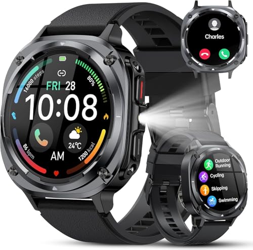 TIMU Smartwatch Herren, 1,45 Zoll AMOLED mit Bluetooth Anruffunktion