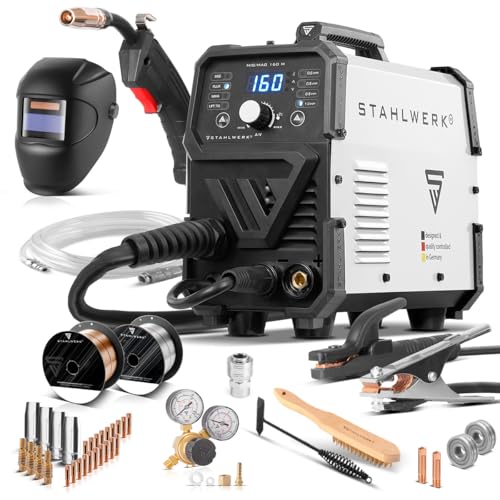 STAHLWERK Schweißgerät MIG/MAG 160 M – Vollausstattung – kompakter 5-in-1-Kombi-Inverter mit 160 A für MIG/MAG, FLUX (Fülldrahtschweißen), MMA/E-Hand (ARC) & Lift-TIG (DC), nur 6,8 kg, Hotstart
