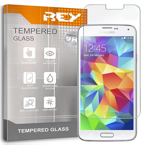 REY Bildschirmschutz aus gehärtetem Glas für Samsung Galaxy S5 / S5 NEO, Schutzfolie, Displayschutzfolie 9H+ Härte, Anti-Kratzen-Öl-Bläschen