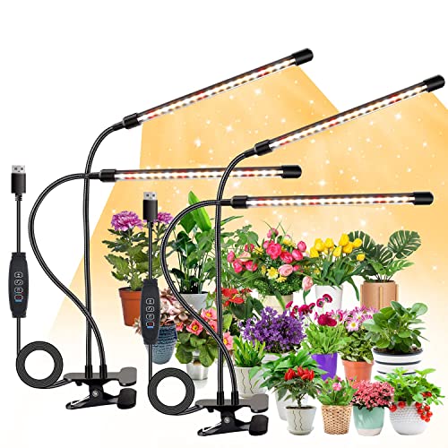 COKOLILA 2pcs Pflanzenlampe LED, Vollspektrum Pflanzenlicht, 3000K 5000K 660nm Pflanzenleuchte für Zimmerpflanzen mit 3/9/12H Timer, 10 Helligkeit, 3 Lichtmodi, ideal für kleine Pflanzen(kein Adapter)