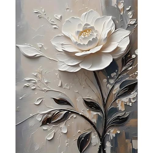 Yaostarart Malen Nach Zahlen Erwachsene Weiße Blume,Mal Nach Zahlen für Erwachsene,DIY flower Paint by Numbers Adult für Geschenke Wohnkultur 40x50cm