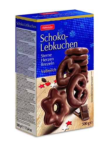 Stieffenhofer Lebkuchen Mix, Lebkuchen mit Vollmilch Schokolade in Sterne / Herzen / Brezel Form, 500 g
