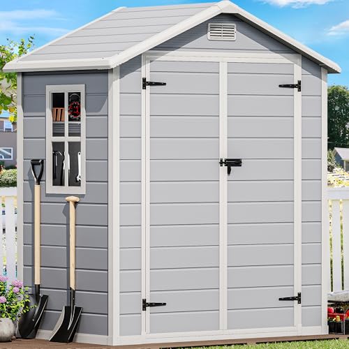YITAHOME Gartenhaus Kunststoff 182x103x220cm,Garten Schuppen,Kaltgrau