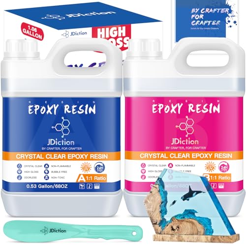 JDiction Epoxidharz Set 4.5L - Glasklar Gießharz Set Ungiftiges Epoxi Harz mit Härter mit Stöcke 1: 1 Verhältnis für Holz Schmuckherstellung Handwerk Kunst Heimwerken, Lebensmittelsicheres