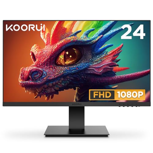 KOORUI 24 Zoll Monitor Full-HD, 75 Hz, 5ms, Eye Comfort, sRGB 99% Farbumfangs,(1920 x 1080, HDMI, VGA, Neigbar, VESA 75x75) Schwarz