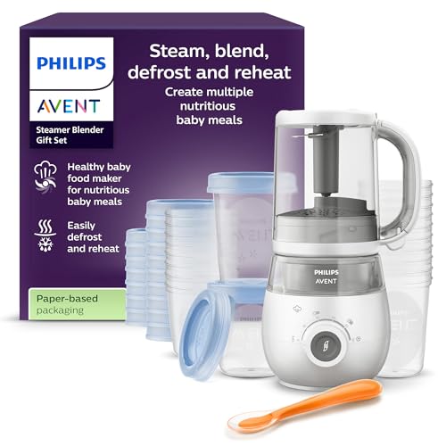 Philips Avent Geschenkset mit Dampfgarer und Mixer – 4-in-1-Babynahrungszubereiter, Dampfgaren, Mixen, Entfrosten und Aufheizen von Babynahrung, mit Milchbehältern und Deckeln, SCF883/20