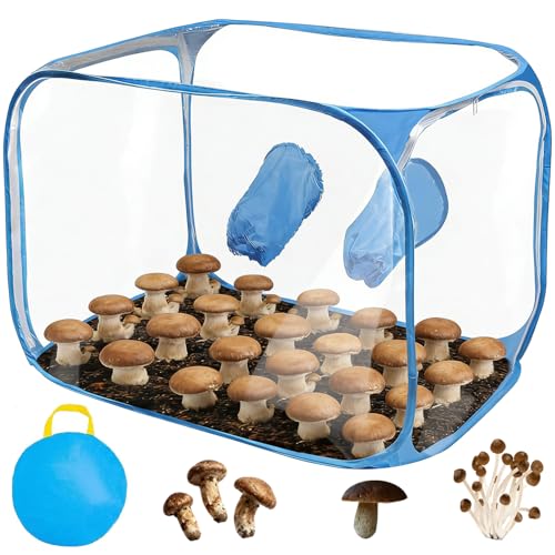 Pilze Züchten Growzelt, Tragbares Mushroom Grow Kit, Klappbarer Grow Zelt mit Zwei Armöffnungen Grow Box für Pilzee wie Enoki Pilze, Heilpilze, Pilze im Allgemeinen(60 * 60 * 90CM)
