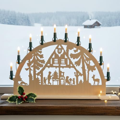 CLGarden NARVA Schwibbogen Lichterkette 10 Minischaftkerzen warmweiß Schwibbogenkette inkl. 2 Ersatz Glühlämpchen für traditionelle Weihnachtsbeleuchtung